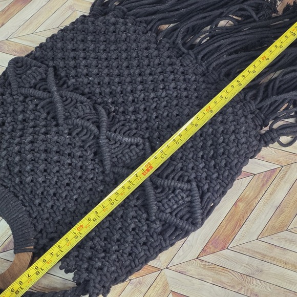 Danielle Nicole Macrame Crochet Black Bag With Wood Handle & Crossbody Strap - Picture 13 of 14